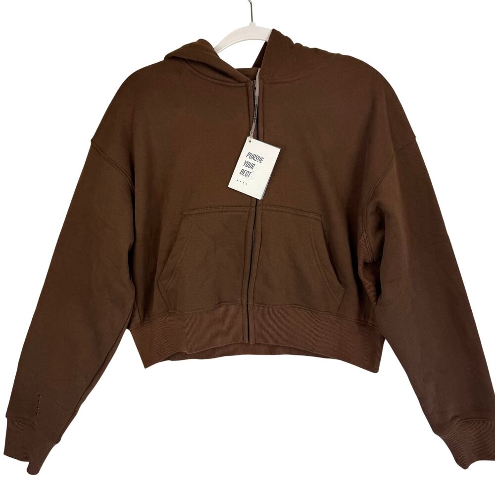 NWT ACTA Apparel Pursuit Cropped Zip Hoodie Womens Size S/M Chocolate Brown $70